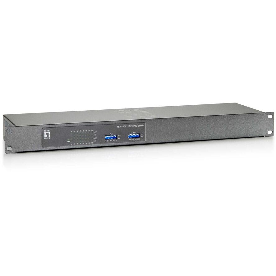 LevelOne FEP-1601W150 мрежов суич Fast Ethernet (10/100) Захранване по Ethernet (PoE) Сив (FEP-1601W150)-0