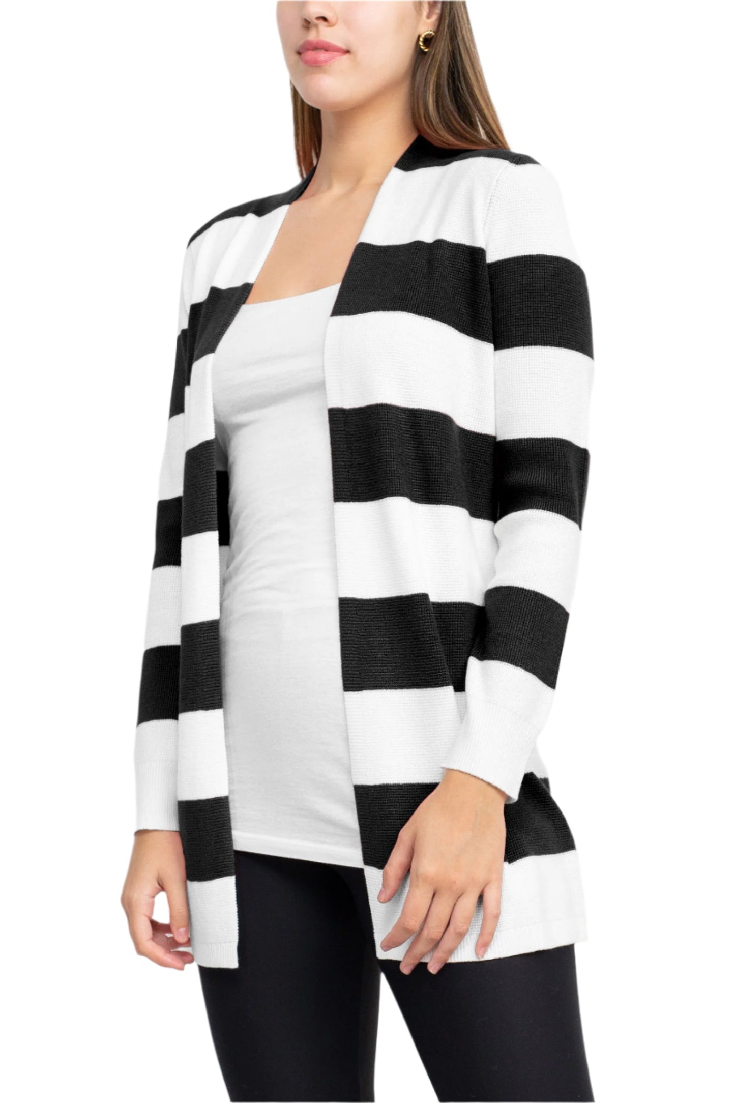 Cyrus Open Front Long Sleeve Stripe Pattern Knit Jacket-4