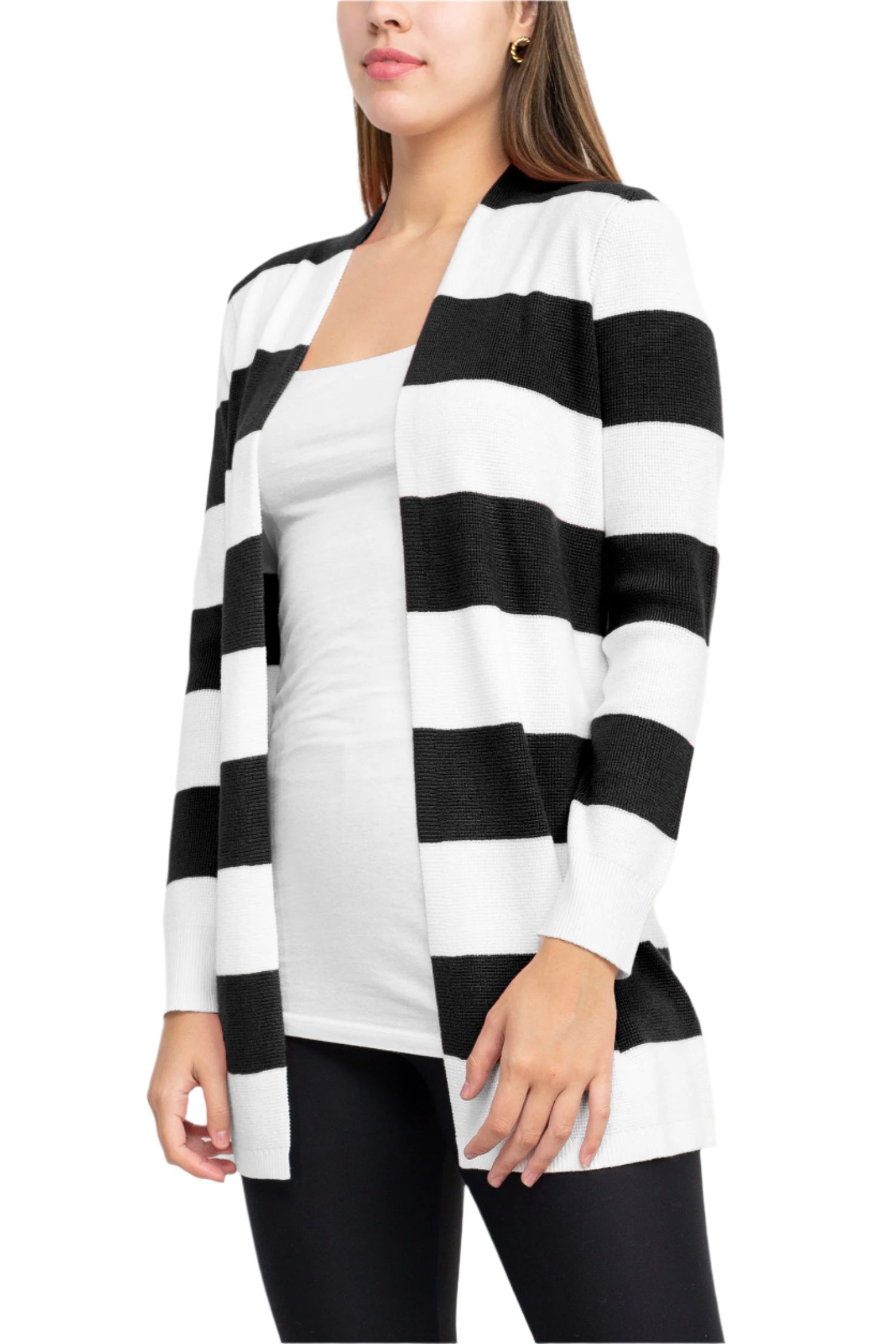 Cyrus Open Front Long Sleeve Stripe Pattern Knit Jacket-4