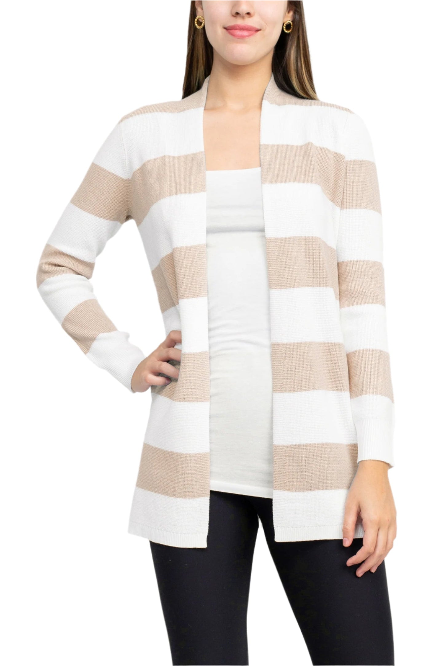 Cyrus Open Front Long Sleeve Stripe Pattern Knit Jacket-2
