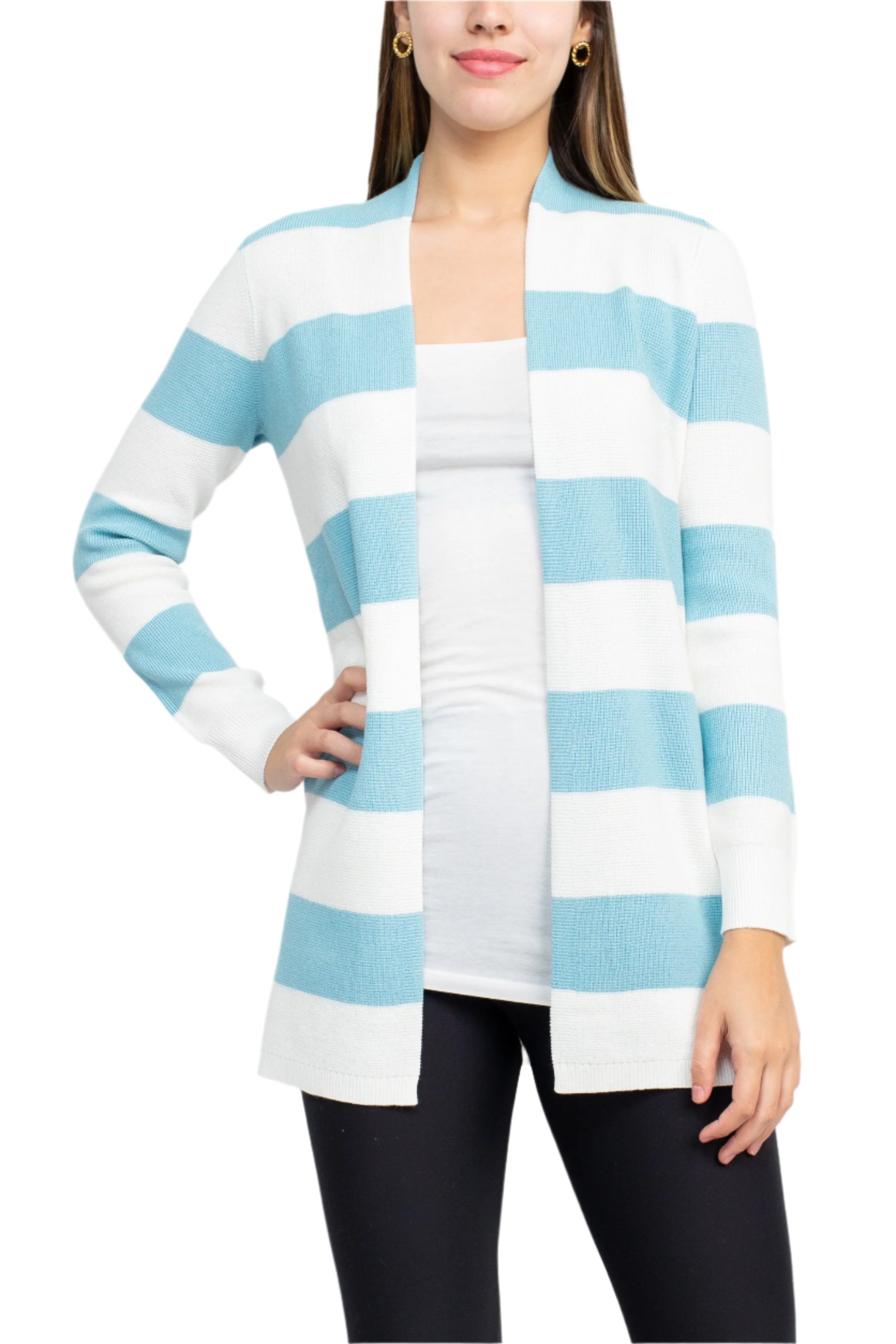 Cyrus Open Front Long Sleeve Stripe Pattern Knit Jacket-1