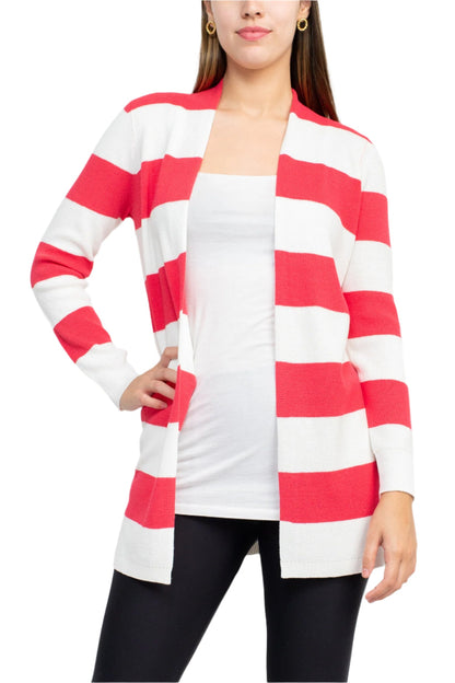 Cyrus Open Front Long Sleeve Stripe Pattern Knit Jacket-3