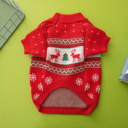Festive Holiday Pet Sweater - Cozy Knitted Wool Christmas Dog Sweater With Elk And Christmas Tree Design-2
