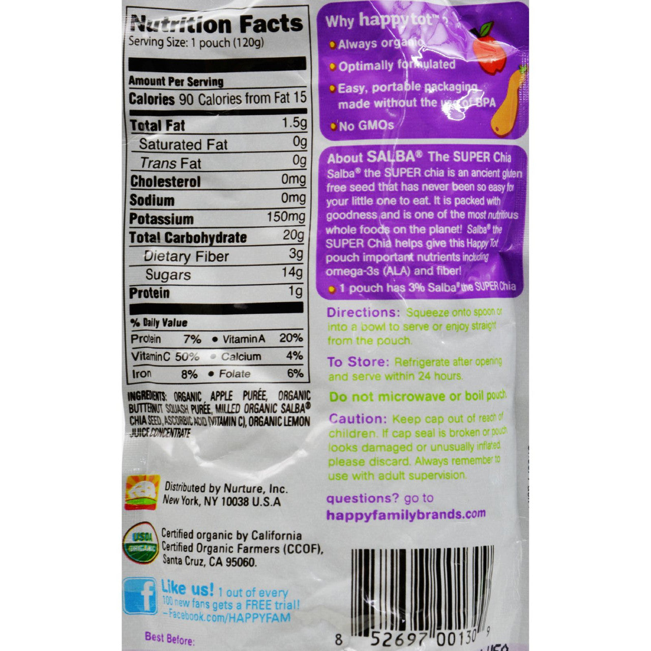 Happy Tot Organic Stage 4 Pouch Food Apple & Squash (16x4.22 Oz)-1