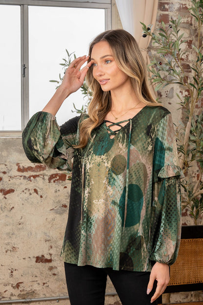 Sew In Love Full Size Snakeskin Print Long Sleeve Top with Ruffle-3