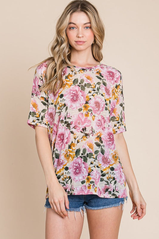 BOMBOM Floral Round Neck T-Shirt-0