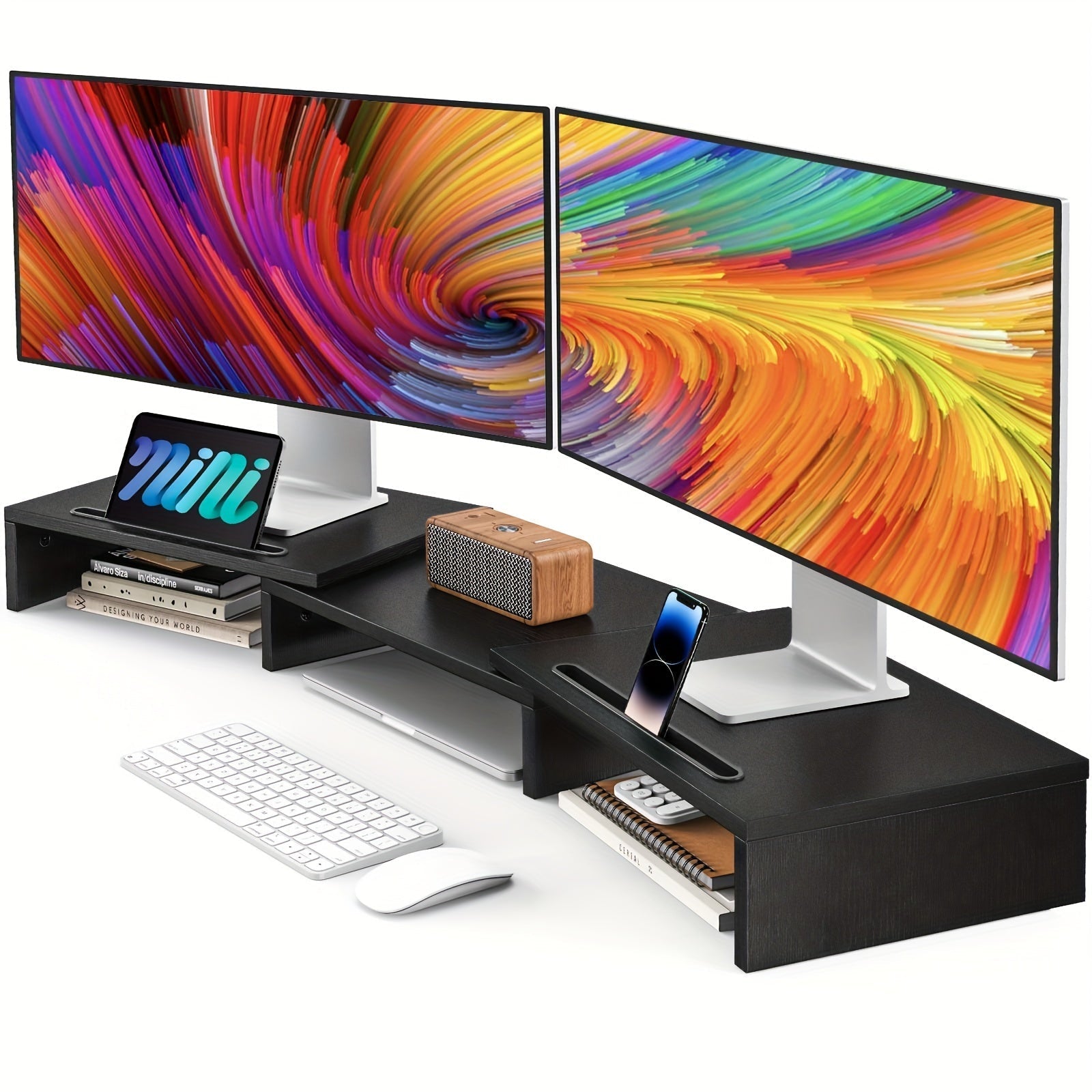 Adjustable Dual Monitor Stand with Storage (2-Slot)-3