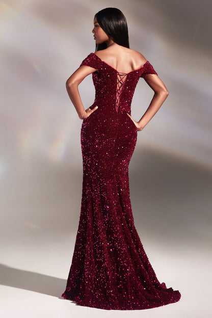 Velvet Sequin Off The Soulder Gown-1