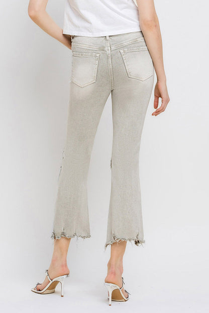 Lovervet Distressed Raw Hem Cropped Flare Jeans-1