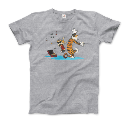 Calvin and Hobbes Dancing with Record Player T-Shirt-0