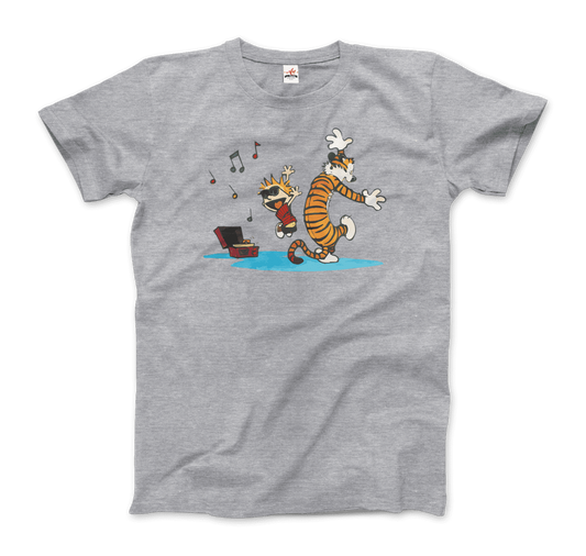 Calvin and Hobbes Dancing with Record Player T-Shirt-0