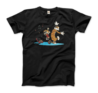 Calvin and Hobbes Dancing with Record Player T-Shirt-4