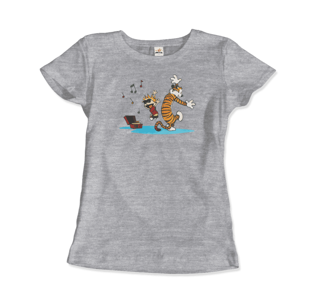 Calvin and Hobbes Dancing with Record Player T-Shirt-2