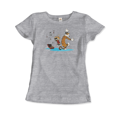 Calvin and Hobbes Dancing with Record Player T-Shirt-2