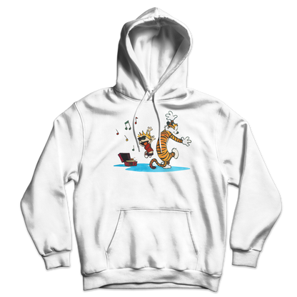 Calvin and Hobbes Dancing with Record Player Unisex Hoodie-5