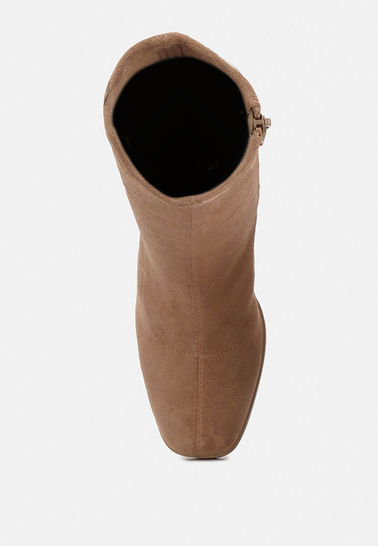 Candid High Ankle Flared Block Heel Boots-4