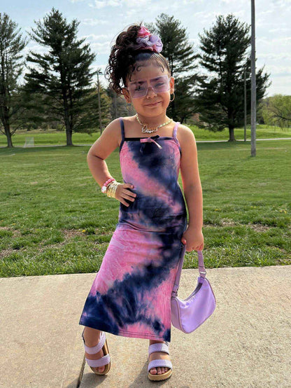 Candy Cloud Pink & Navy Tie-Dye Spaghetti Dress-0