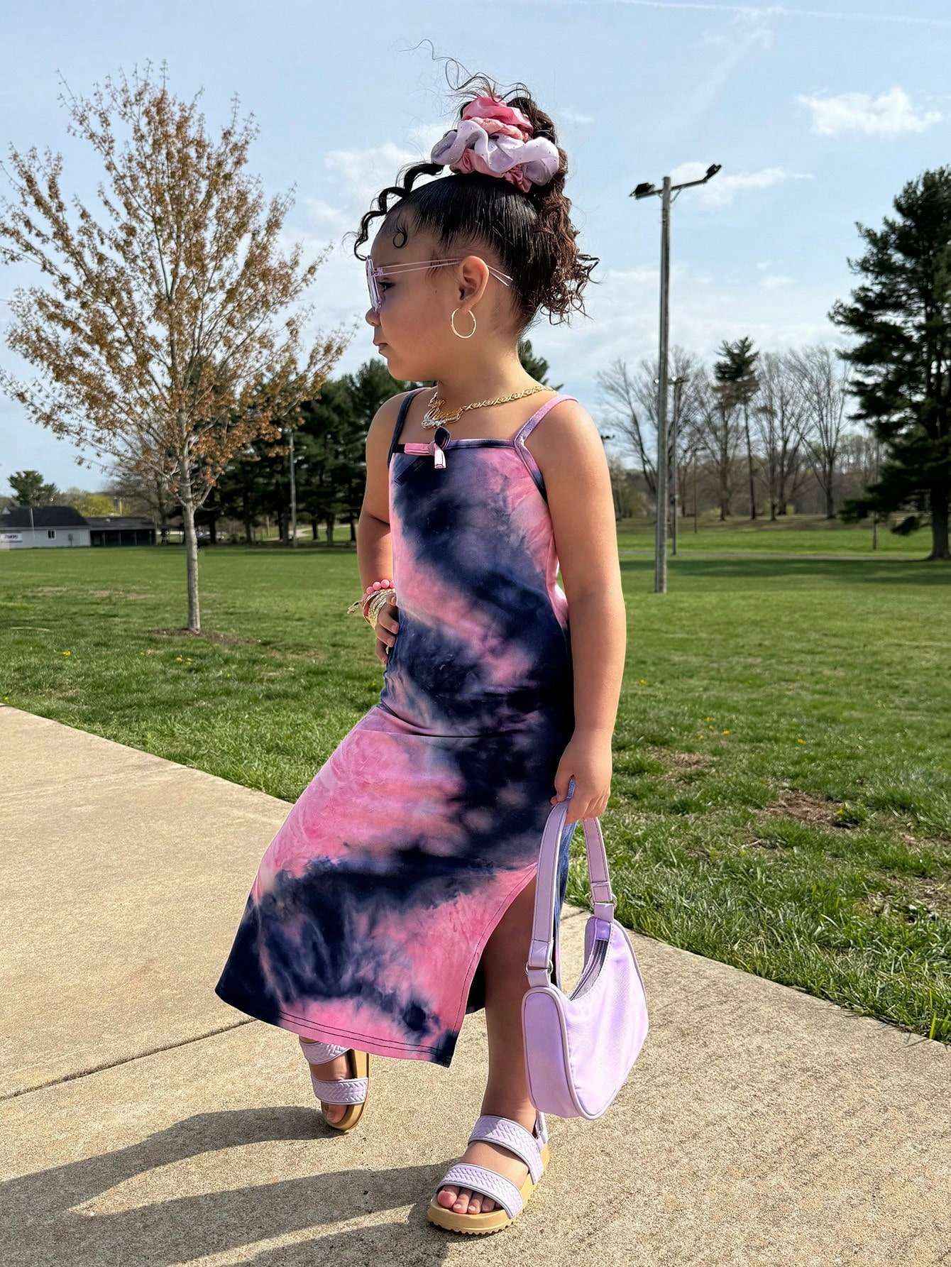Candy Cloud Pink & Navy Tie-Dye Spaghetti Dress-1