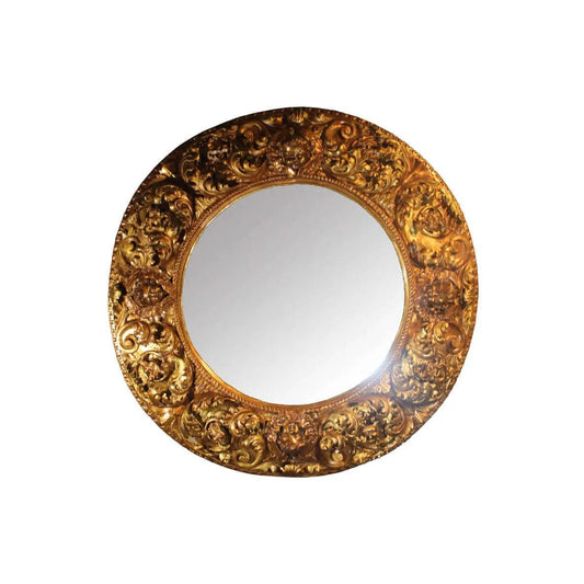Canvello Antique French Round Wall Mirror Carved Wood Gold Frame-0