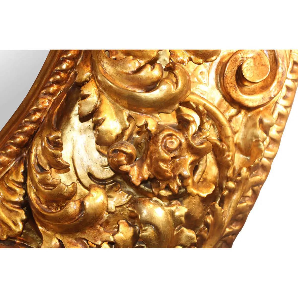 Canvello Antique French Round Wall Mirror Carved Wood Gold Frame-2