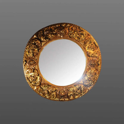 Canvello Antique French Round Wall Mirror Carved Wood Gold Frame-1