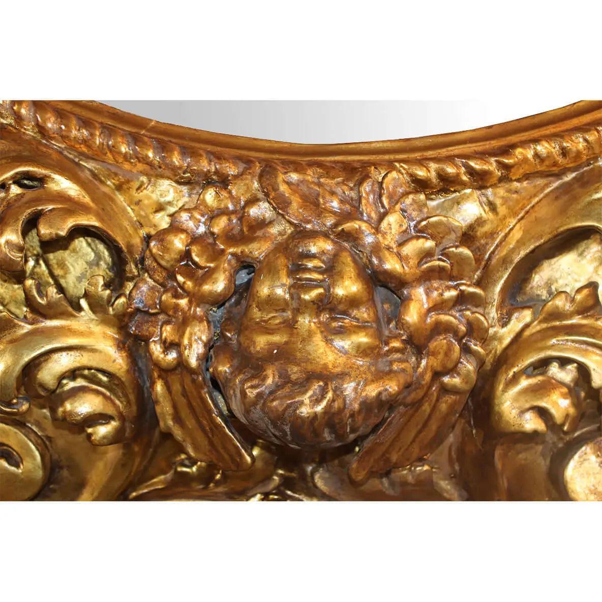 Canvello Antique French Round Wall Mirror Carved Wood Gold Frame-3