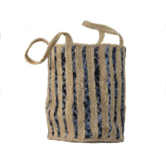 Canvello Denim and Jute Storage Tote Basket-0