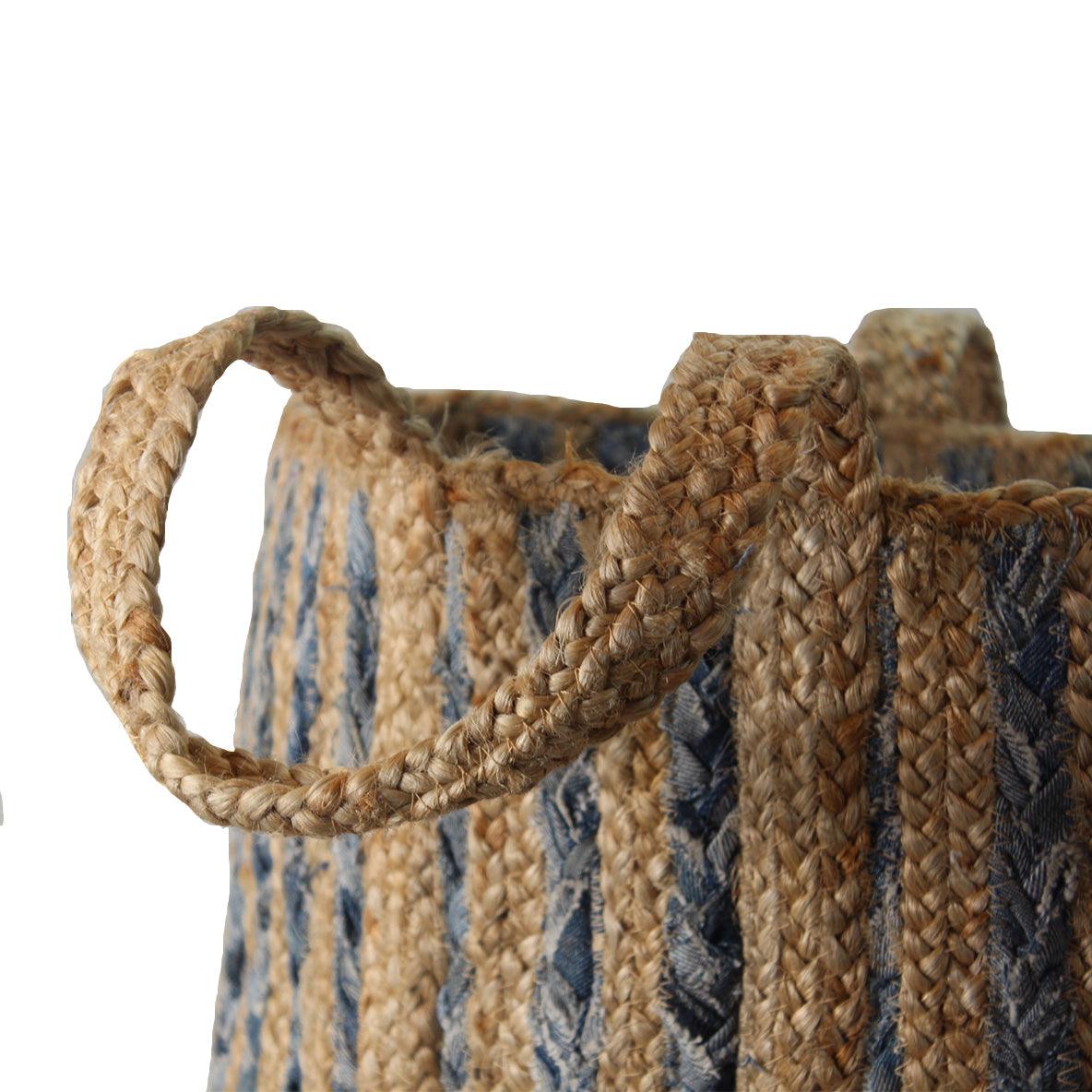 Canvello Denim and Jute Storage Tote Basket-2