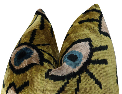 Canvello Handmade Luxury Handmade Velvet Silk Evil Eye Throw Pillow With Down Insert-2