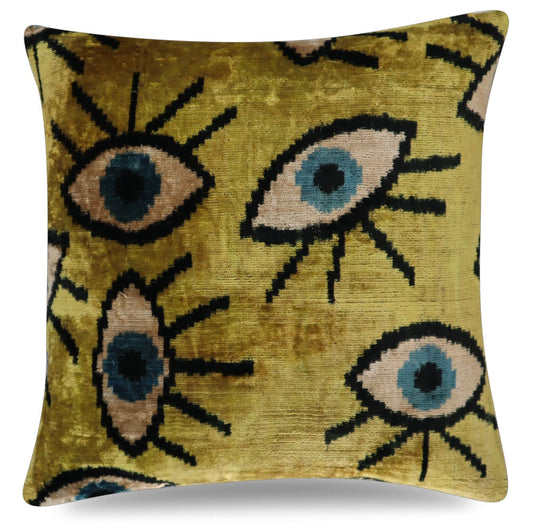 Canvello Handmade Luxury Handmade Velvet Silk Evil Eye Throw Pillow With Down Insert-0