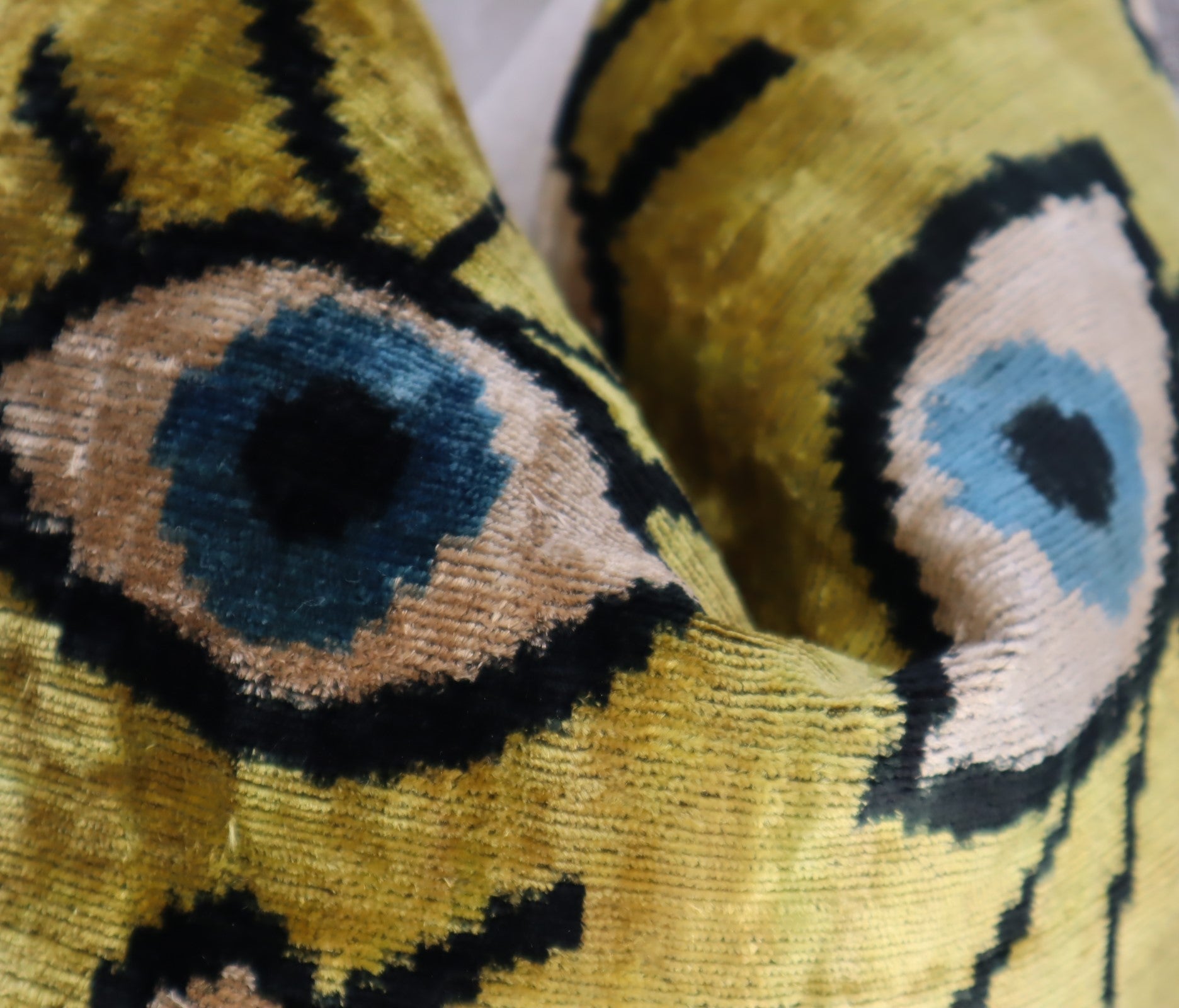 Canvello Handmade Luxury Handmade Velvet Silk Evil Eye Throw Pillow With Down Insert-4