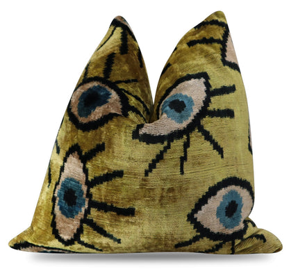 Canvello Handmade Luxury Handmade Velvet Silk Evil Eye Throw Pillow With Down Insert-1