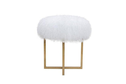 Canvello Home Sorrento Collection Mongolian Fur White & Gold Ottoman-1