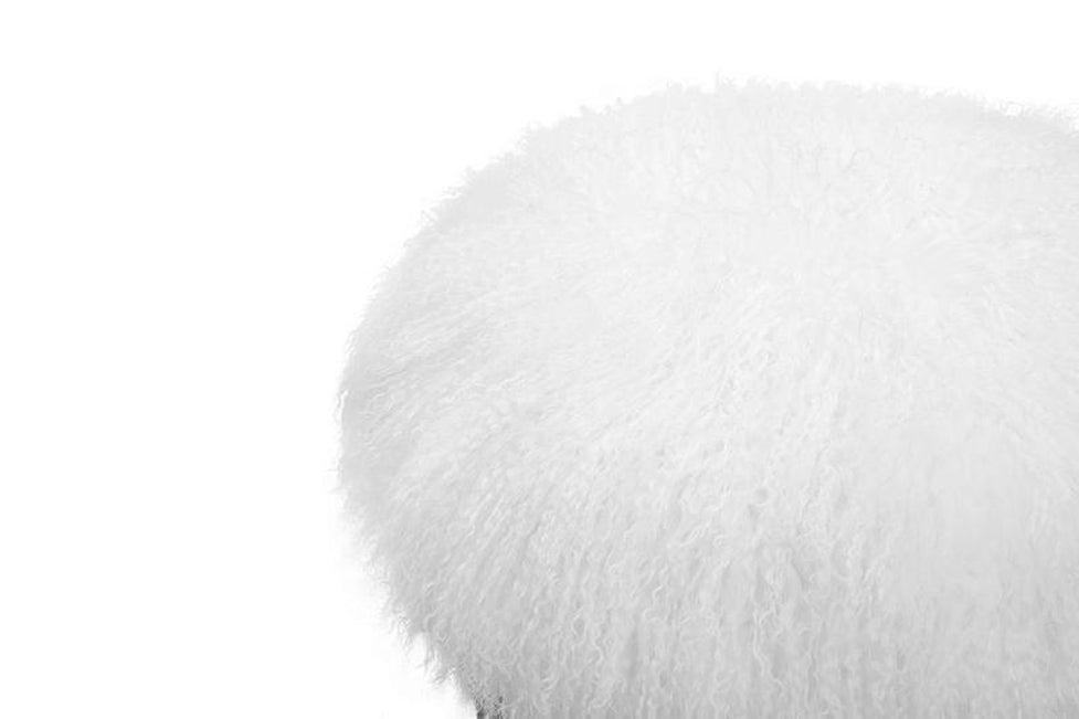 Canvello Home Sorrento Collection Mongolian Fur White & Gold Ottoman-2