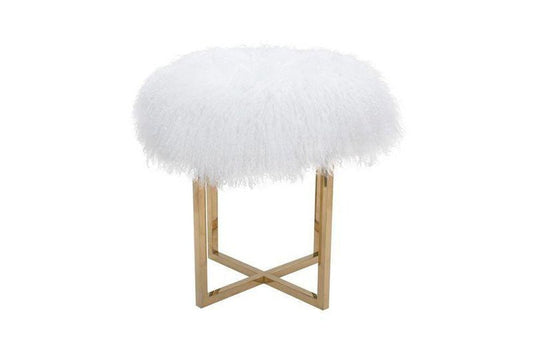 Canvello Home Sorrento Collection Mongolian Fur White & Gold Ottoman-0