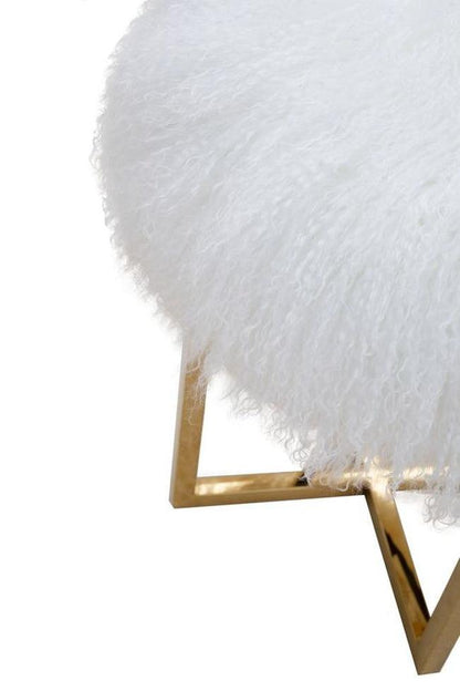 Canvello Home Sorrento Collection Mongolian Fur White & Gold Ottoman-3