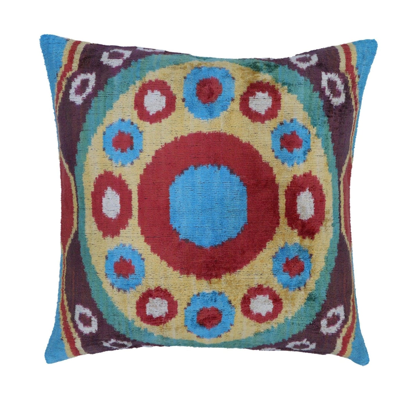 Canvello Silk Velvet Gold Blue Red Pillows - 16x16 in-0