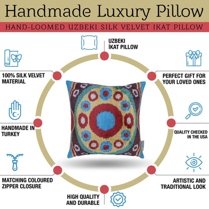 Canvello Silk Velvet Gold Blue Red Pillows - 16x16 in-3