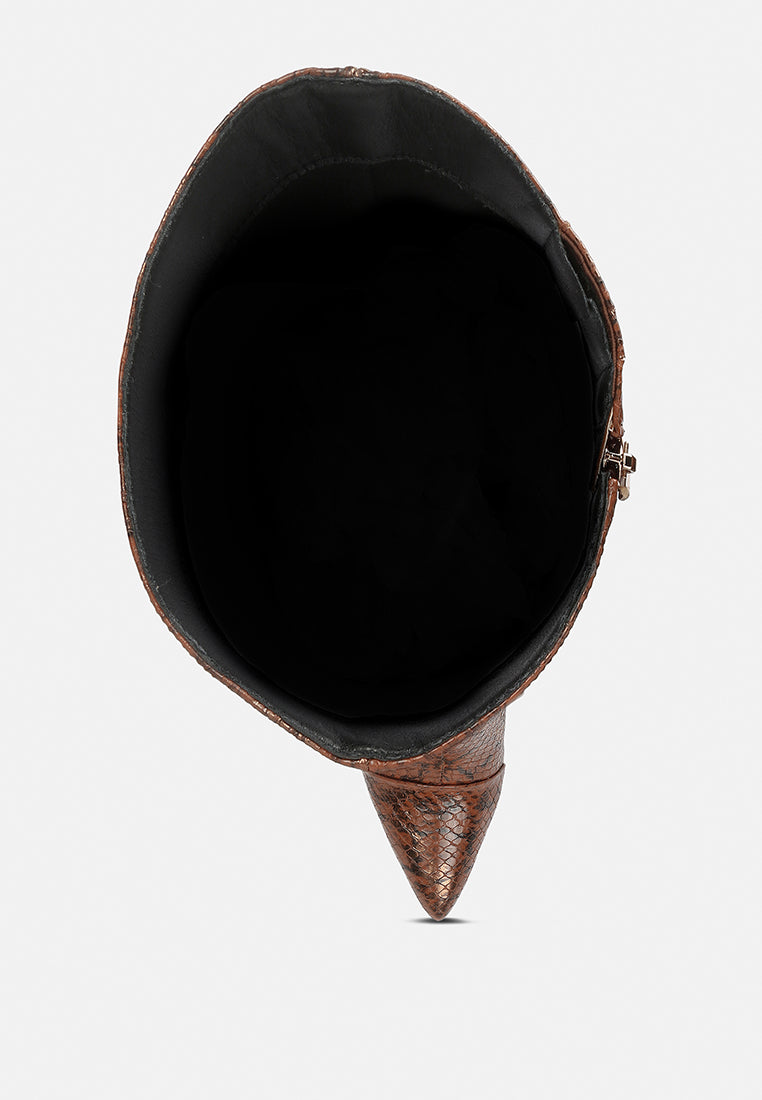 Catalina Snake Print Stiletto Knee Boots-2