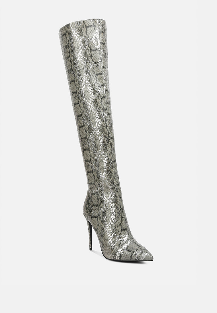 Catalina Snake Print Stiletto Knee Boots-4