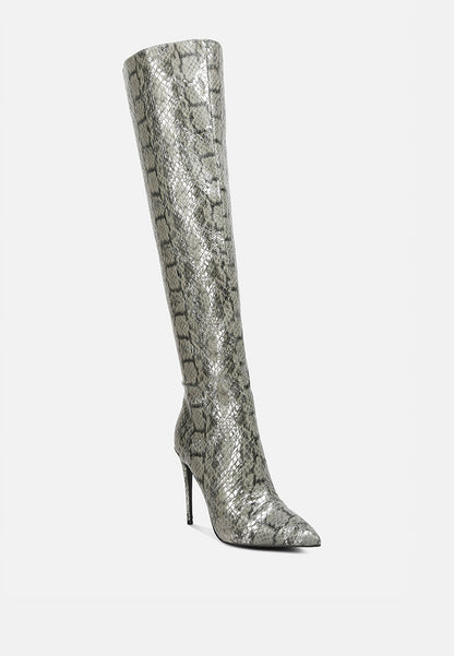 Catalina Snake Print Stiletto Knee Boots-4