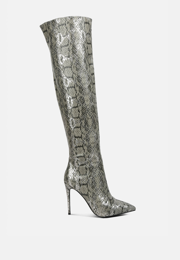 Catalina Snake Print Stiletto Knee Boots-3