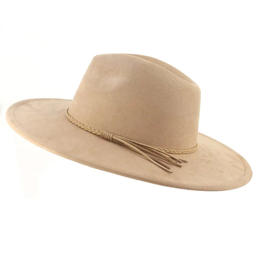 Jazz Women's 10cm Brim Suede Peach Tassel Hat