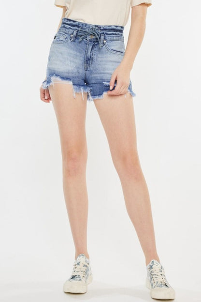 Kancan High Rise Frayed Hem Denim Shorts-0