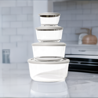 Glass Food Storage Containers - 16 Piece (8 Containers + 8 Lids) Round Nesting Space-Saving Set-4