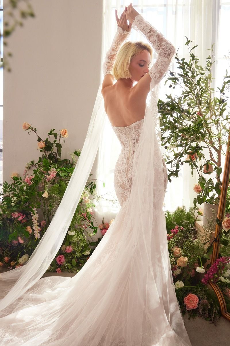 Fitted Lace Mermaid Gown With Sleeves-1