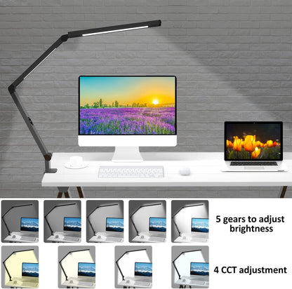 LED Desk Lamp with Clamp, Architect Desk Lamp with Dual Light and Adjustable Swing Arm, Clip-On Eye-Care 4 CCT Modes & 5 Brightness Levels Table Light Modern Computer Lighting for Home Office-4