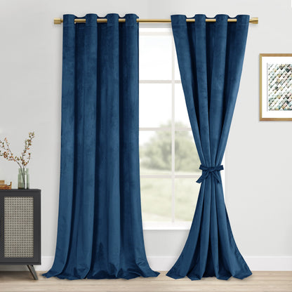 DWCN Velvet Blackout Curtains with Tiebacks, Set of 2 Panels-10