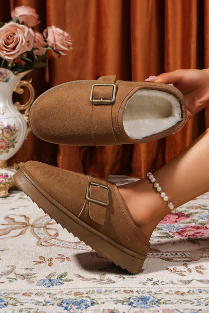 Jasmine Faux Suede Buckle Strap Detail Winter Slippers-0