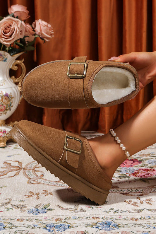 Jasmine Faux Suede Buckle Strap Detail Winter Slippers-0